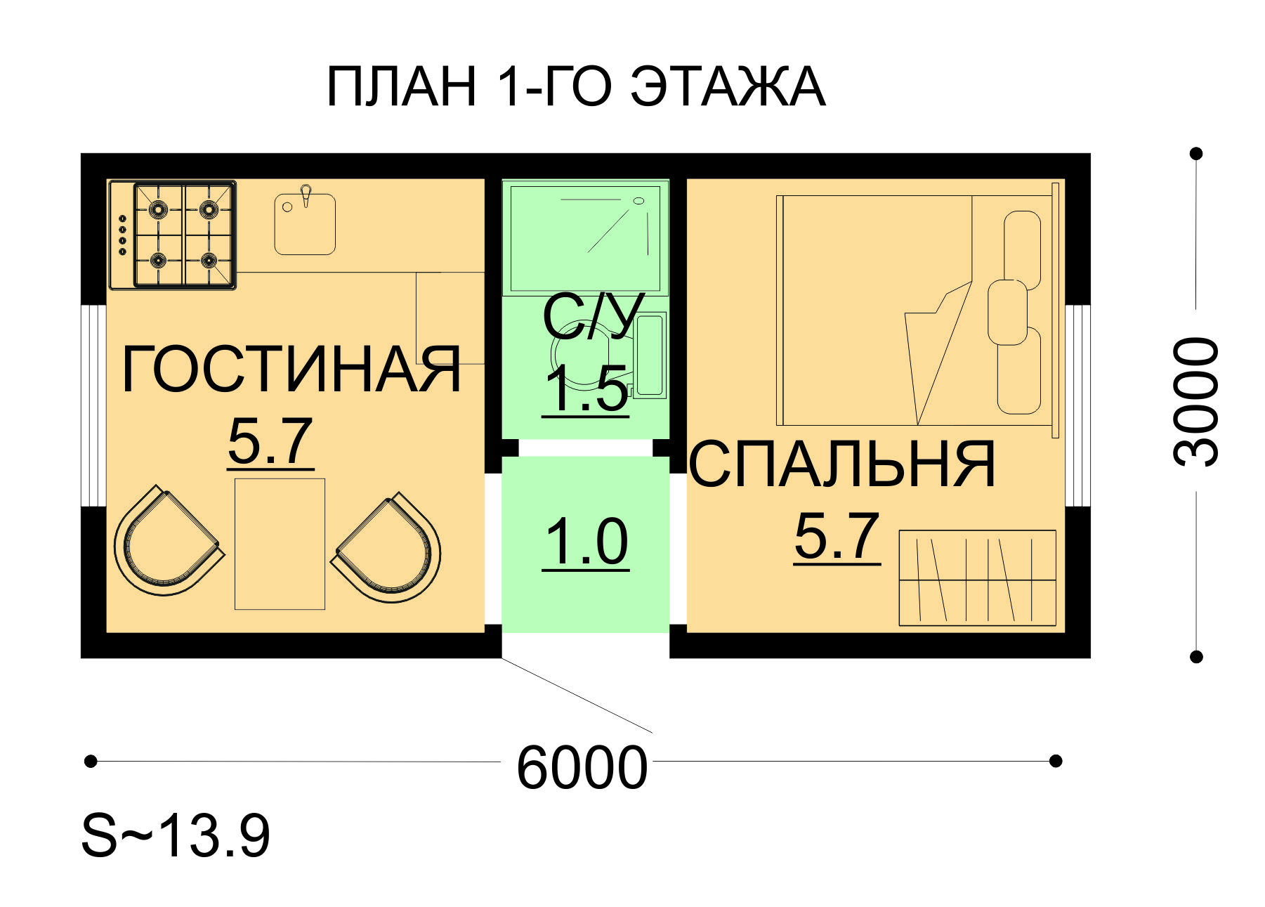 Проект ССК-14 О — дом 6х3 13.9 кв.м. — до 80 кв.м. от ССК-ДОМ